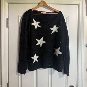 Rewind Women’s Color Black and White Size XL Crew Neck Sweater with Star Design